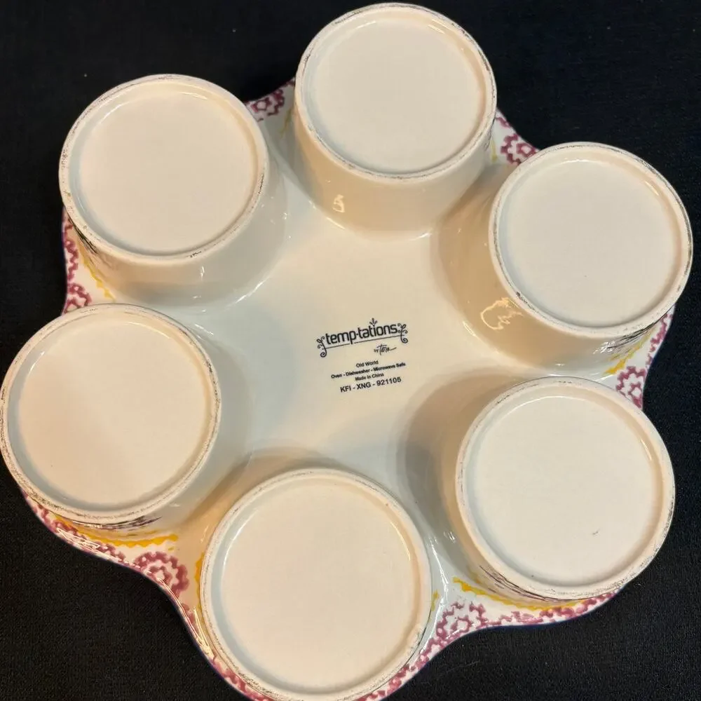 Temp-tations Old World Confetti Ceramic Cupcake Muffin Pan Colorful Bakeware